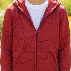 Xersion Boys Red Geometric Quick Dry Full Zip Hoodie Sweatshirt 14/16 L